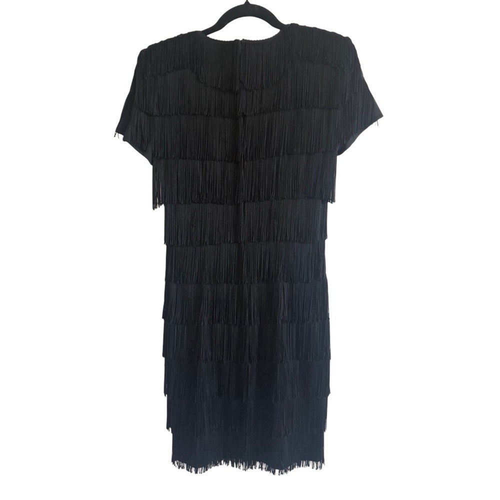Vintage Retro 1970s Roberta Bridal Black Sheath Fringe Mini Party Dress - Picture 4 of 6